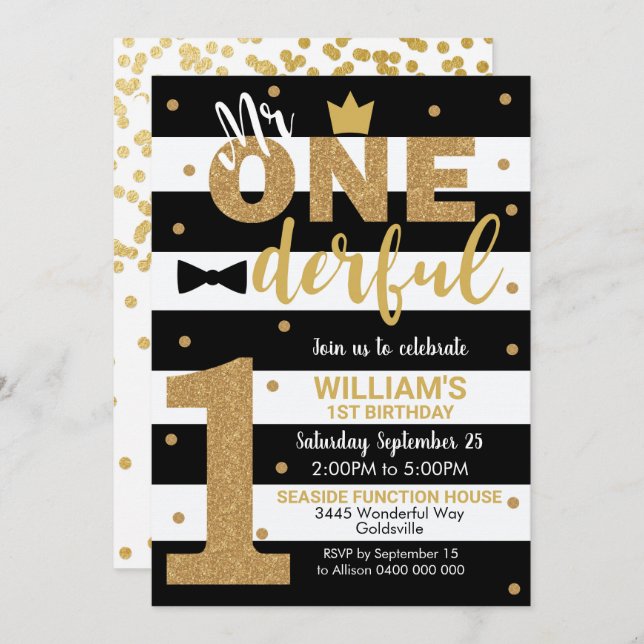 M. Onederful Invitation 1er anniversaire Garçon (Devant / Derrière)