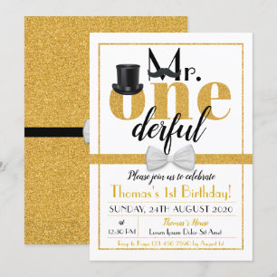 M. Onederful Invitation Anniversaire Blanc & Or