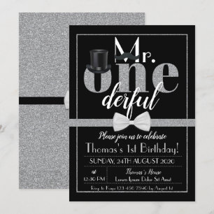 M. Onederful Invitation Anniversaire Noir & Blanc