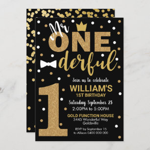 M. Onederful Invitation Black and Gold
