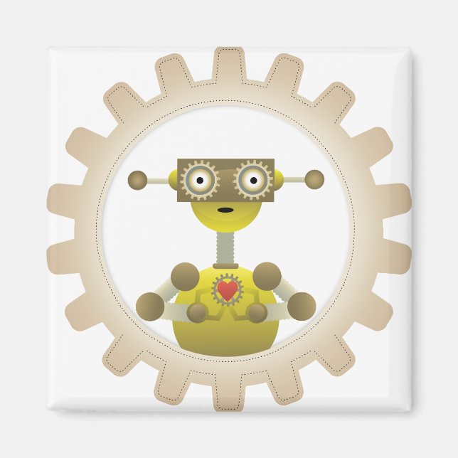 M. Robot avec Gear Steampunk Magnet de coeur (Devant)