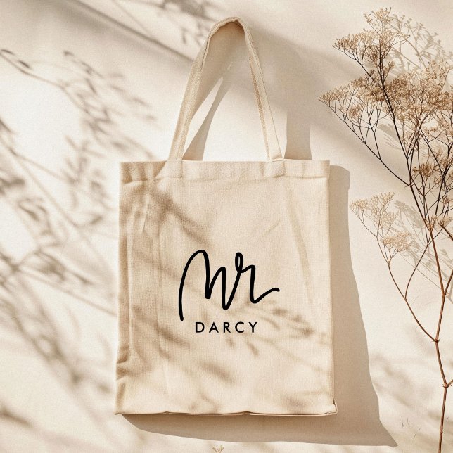 M. | Sac fourre-tout personnalisable Lettré à la m (Hand lettered Mr custom name market tote bag.)