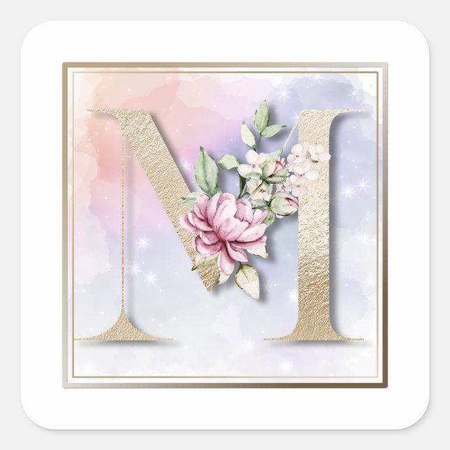 M Sticker Carré Floral Monogram Burgundy (Devant)