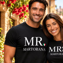 M. T-shirt Cœur Drapeau Italien Nom de Famille Cou