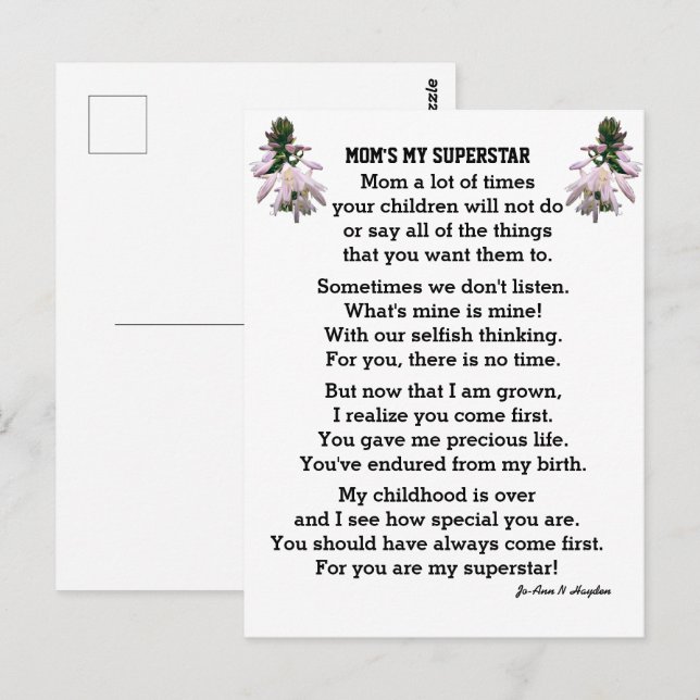 MA CARTE POSTALE SUPERSTAR DE MOM (Devant / Derrière)