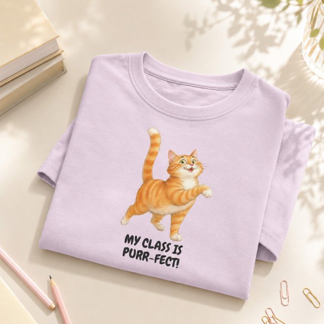Ma classe est parfaite T-shirt drôle chat orange p (My Class Is Purr-fect Funny Orange Cat Teacher T-Shirt)