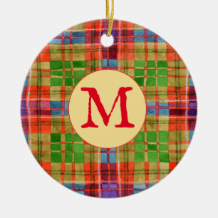 MAC RAE TARTAN Cercle en céramique Ornement + Init