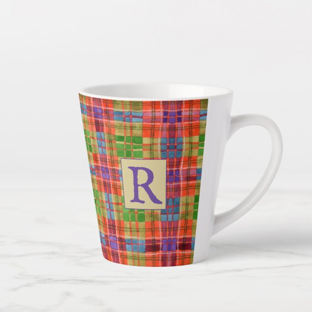 MAC RAE TARTAN Latte Mug + Texte (Droite)