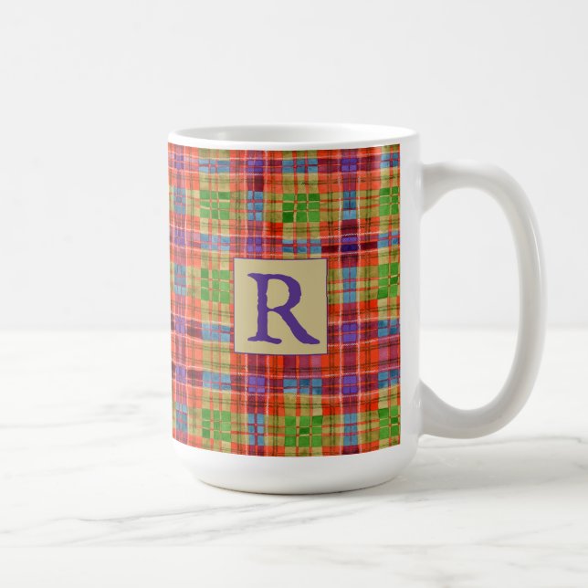 MAC RAE TARTAN Tall White Mug + Initial (Droite)