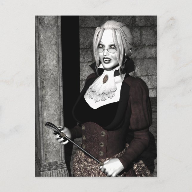 Macabre Maîtresse Gothique Vampire Carte postale (Devant)