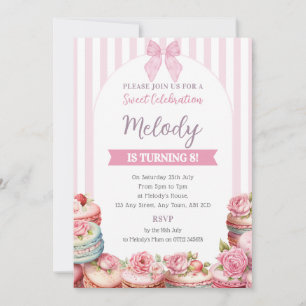 Macaron Anniversaire Invitation Stripe Sweet Celeb