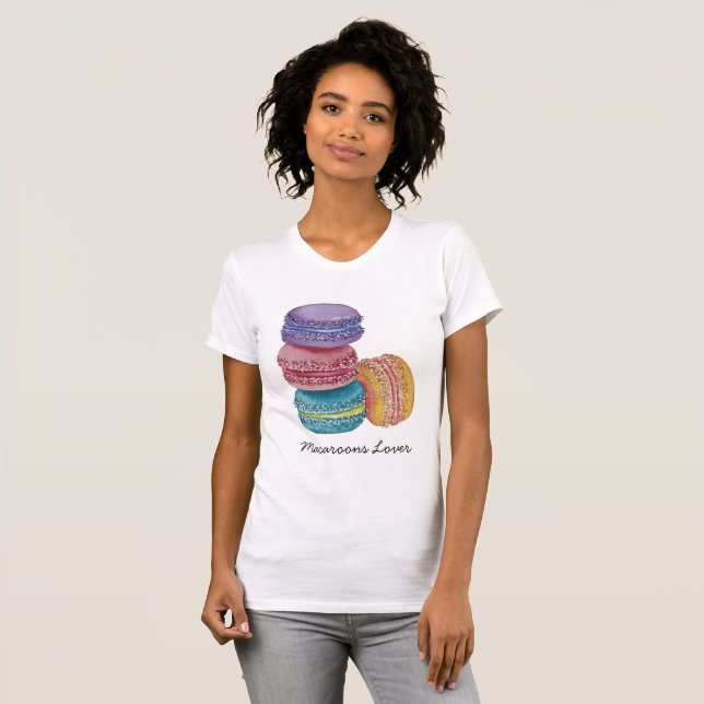 Macarons Arc-En-Ciel Dans T-Shirt Aquarelle (Devant entier)