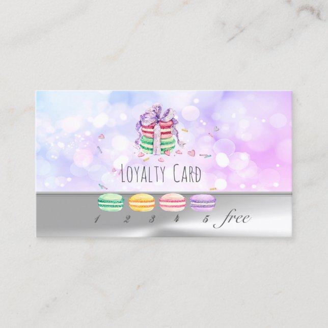 Macarons, Argent, Bokeh  Carte de Fidélité (Devant)