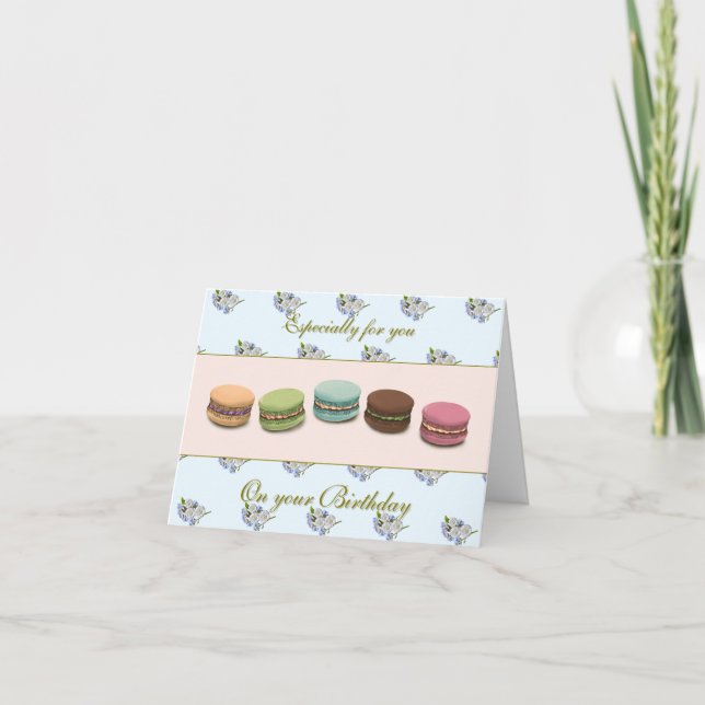 Macarons et fleurs Élégante carte d'anniversaire (Devant)