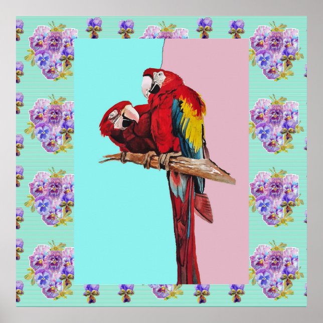 Macaw Aquarelle Oiseau Peinture Aqua Poster rose (Devant)