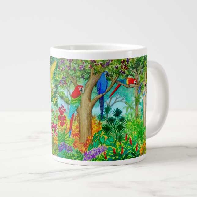 Macaw Parros Jungle Art Jumbo Mug (Devant droit)