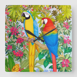 Macaw Parrots Oiseaux tropicaux Horloge murale