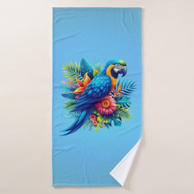 Macaw tropicale bleue et colorée (Serviette de bain)