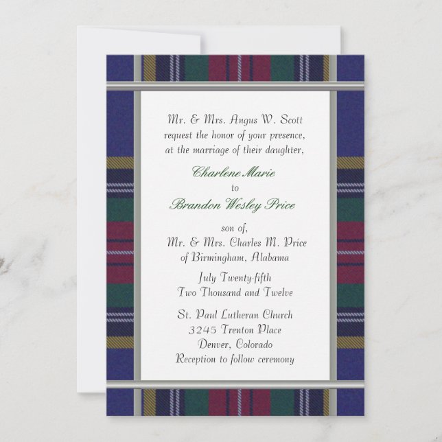 MacBeth Tartan Plaid Faire-part de mariage (Devant)