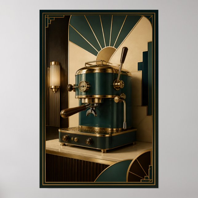 Machine à expresso Art Déco – Vert émeraude et or (Devant)