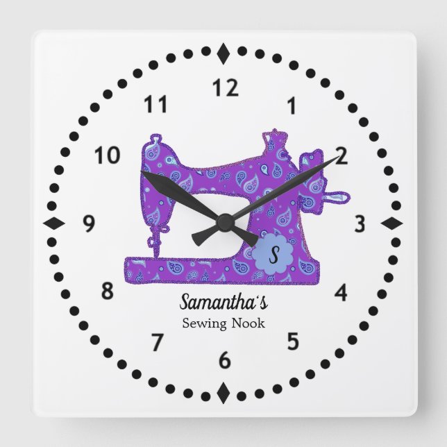 Machines à coudre de Paisley violet Grande horloge (Recto)