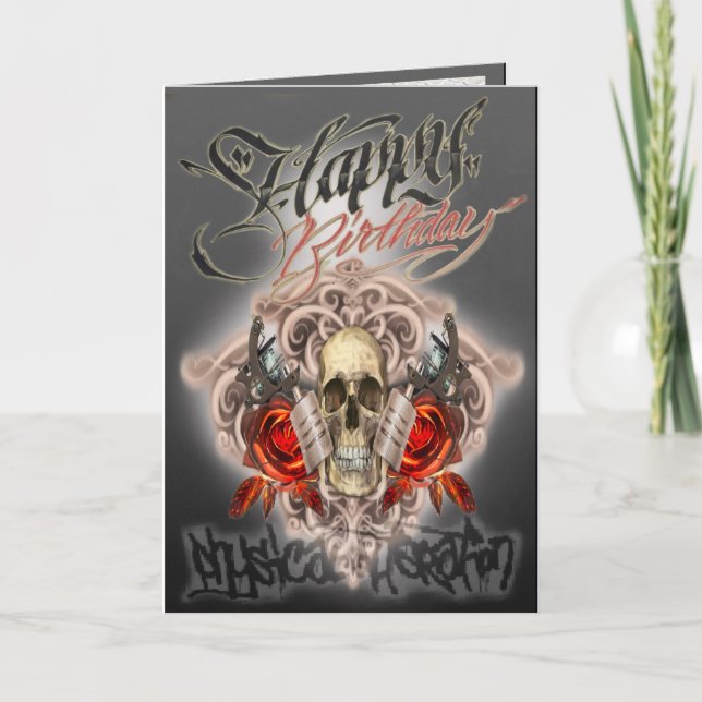 Machines de tatouage crâne de carte d'anniversaire (Devant)