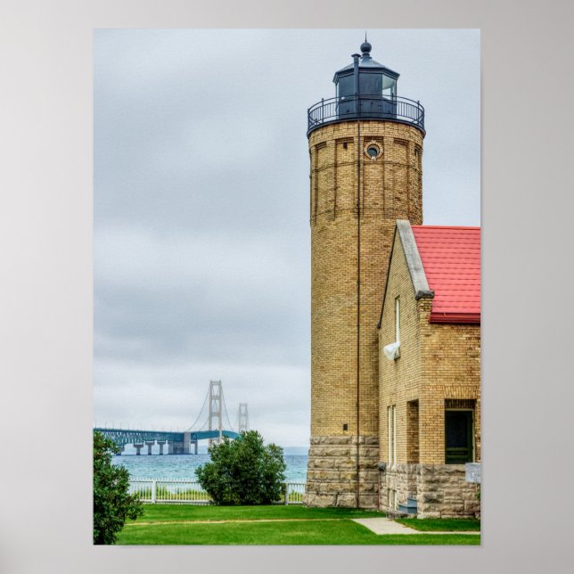 Mackinac Bridge and Lighthouse Poster (Devant)