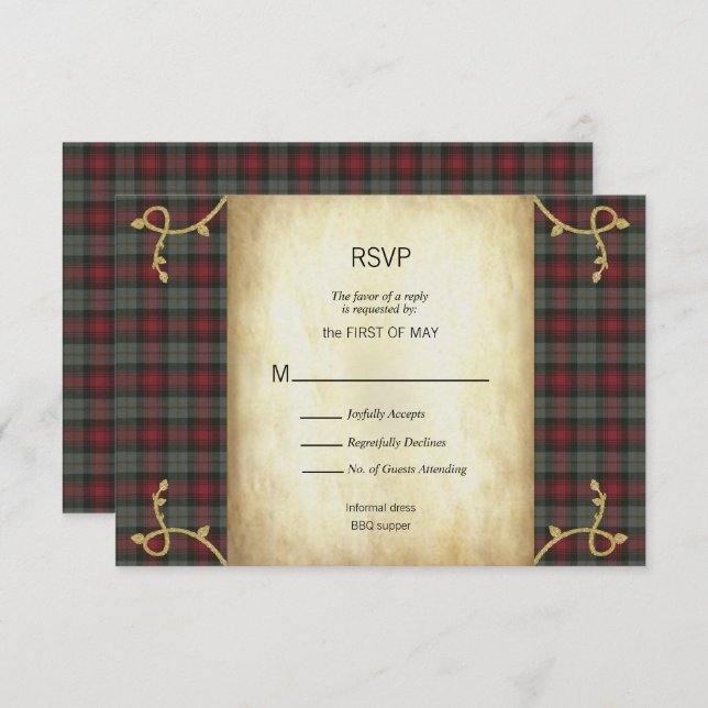 MacLachlan Scottish Tartan Garden Wedding RSVP (Devant / Derrière)