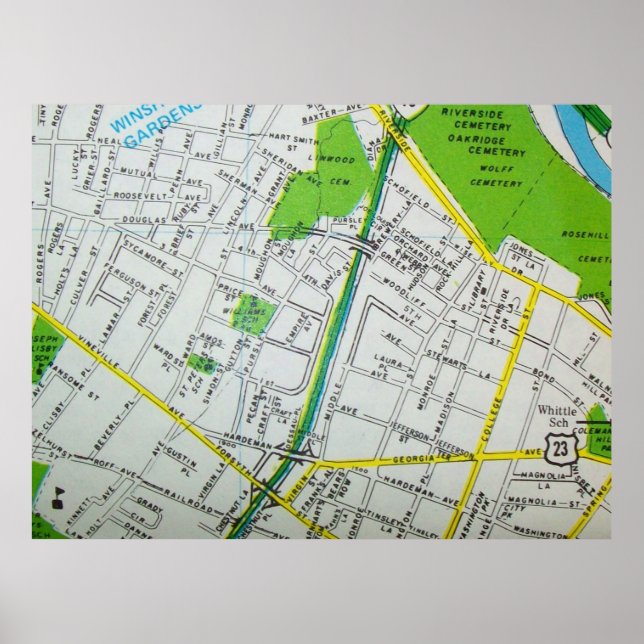 Macon, GA Vintage Map Poster (Devant)