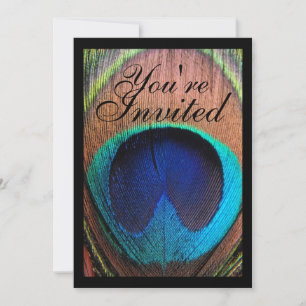 Macro Peacock Feather Rich Blues Invitation