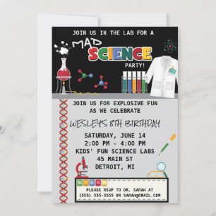 Mad Science Anniversaire Fête Invitation