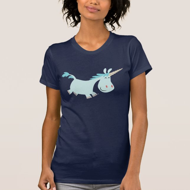 Madame bleue T-shirt de licorne de bande dessinée (Devant)