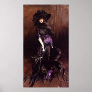 Madame dans le noir avec une affiche de lévrier