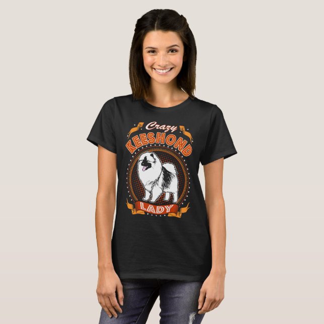 Madame folle Tshirt de chien de Keeshond (Devant entier)