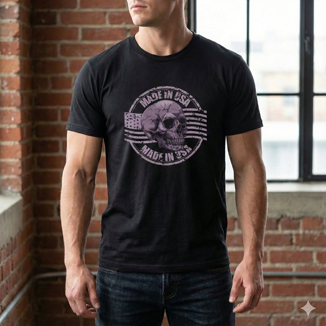 Made in USA Distressed Purple Skull Men's T-Shirt (Créateur téléchargé)