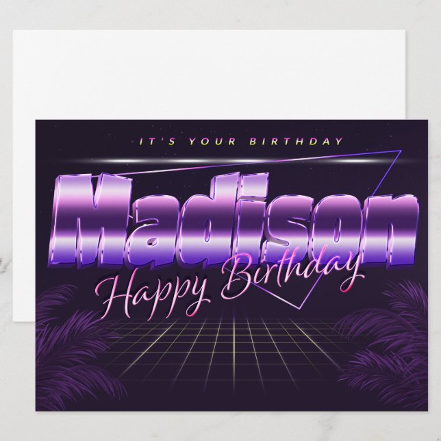 Madison Nom Prénom lila retro Carte Anniversaire (Devant / Derrière)