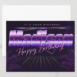 Madison Nom Prénom lila retro Carte Anniversaire