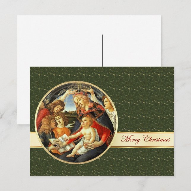 Madonna de Botticelli. Carte postale de Noël Art (Devant / Derrière)