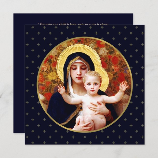 Madonna de W. Bouguereau. Carte de Noël religieuse (Devant / Derrière)