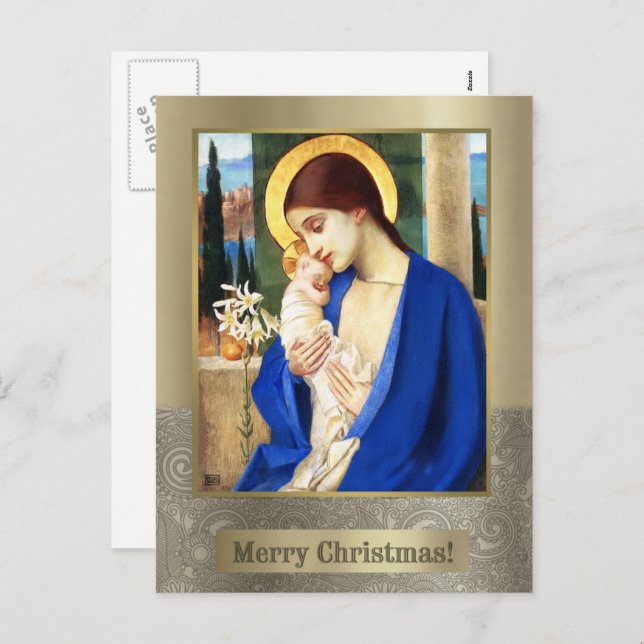 Madonna et Child. Cartes postales de Noël (Devant / Derrière)