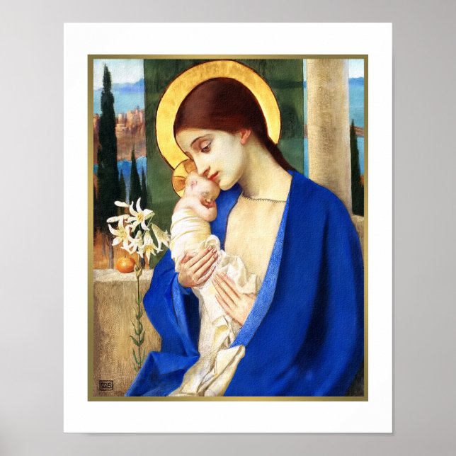Madonna et Child. Impression Cadeau de Noël en bea (Devant)