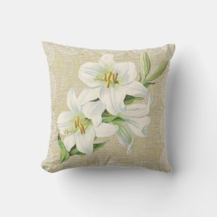 Madonna lily & dentelle fleurie coussin vintage