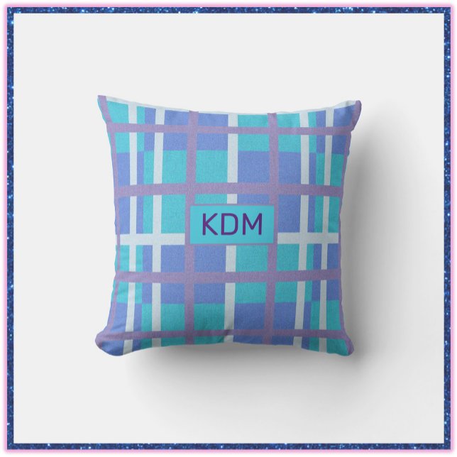 Madras moderne élégant violet et Coussin bleu (Créateur téléchargé)