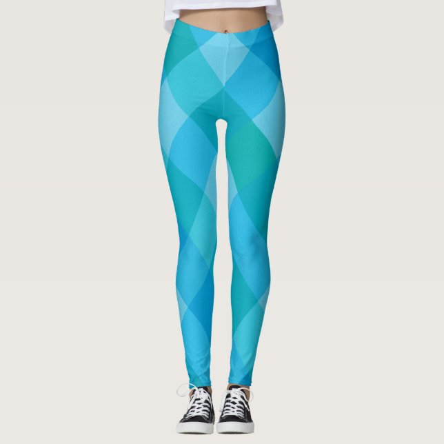 Madras Moment - Bleu-Vert Plaid Motifs Leggings (Devant)