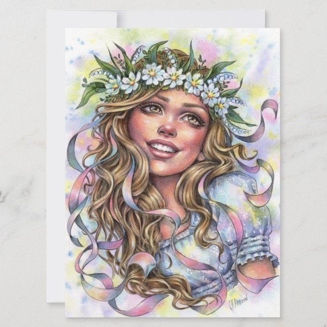 Mae Beltane Spring Maypole Danseuse Girl Art Card (Devant)