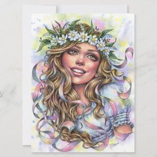 Mae Beltane Spring Maypole Danseuse Girl Art Card