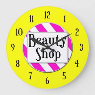 Magasin de beauté rose blanc jaune rétro horloge m