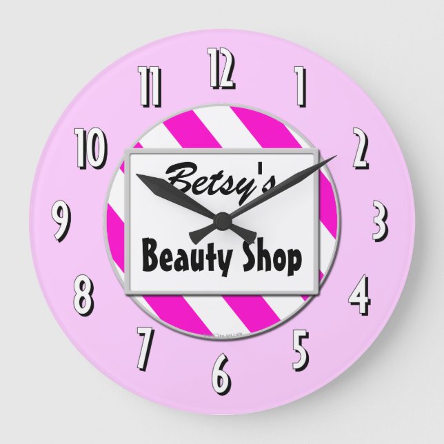 Magasin de beauté rose blanc personnalisé horloge  (Recto)
