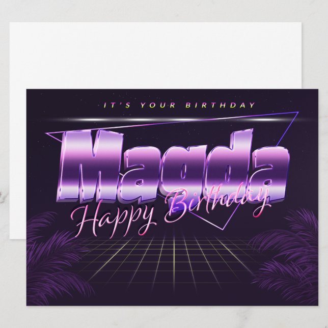 Magda Nom Prénom carte rétro lilas anniversaire (Devant / Derrière)