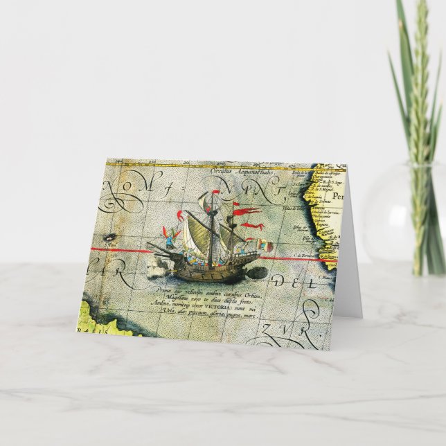 Magellans navire Victoria, Antique Carte Océan Pac (Devant)